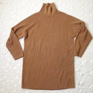Babaton Turtle Neck Sweater Tunic Length 100% Merino Wool Tan Camel Large Women